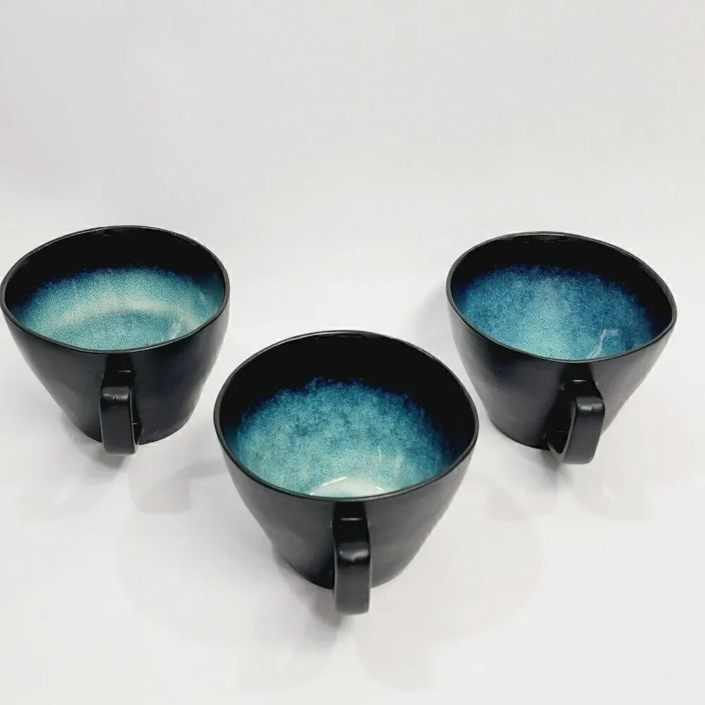 3 - ELITE BY GIBSON Unique Shape Large Black Blue Coffee Cups Mugs‎
